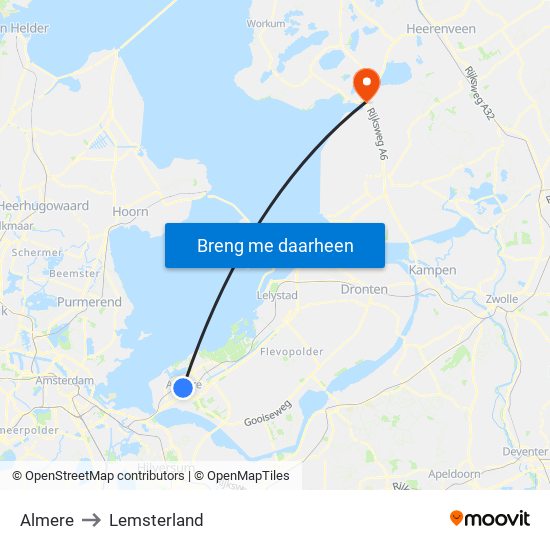 Almere to Lemsterland map