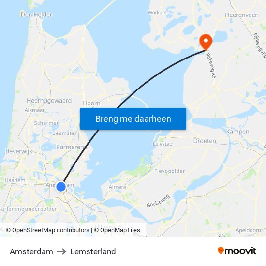 Amsterdam to Lemsterland map