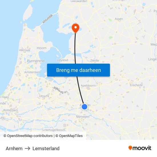 Arnhem to Lemsterland map