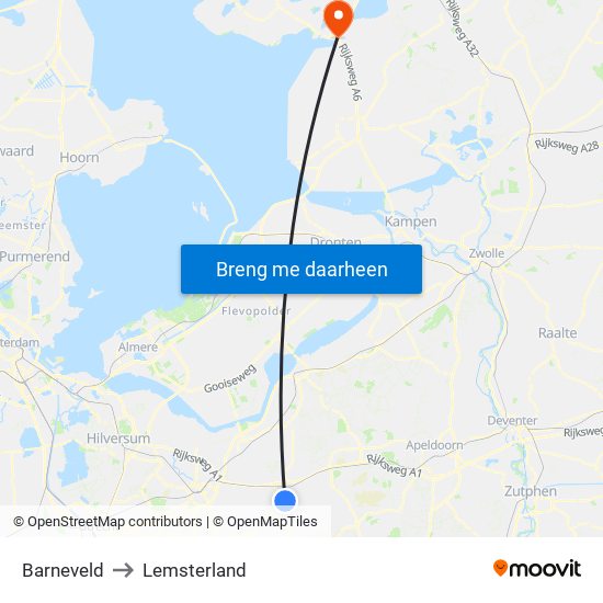 Barneveld to Lemsterland map