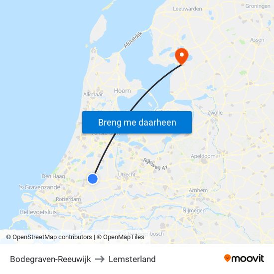 Bodegraven-Reeuwijk to Lemsterland map