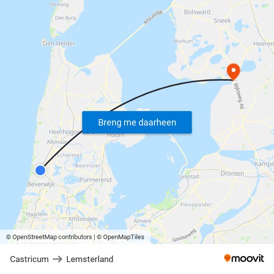 Castricum to Lemsterland map