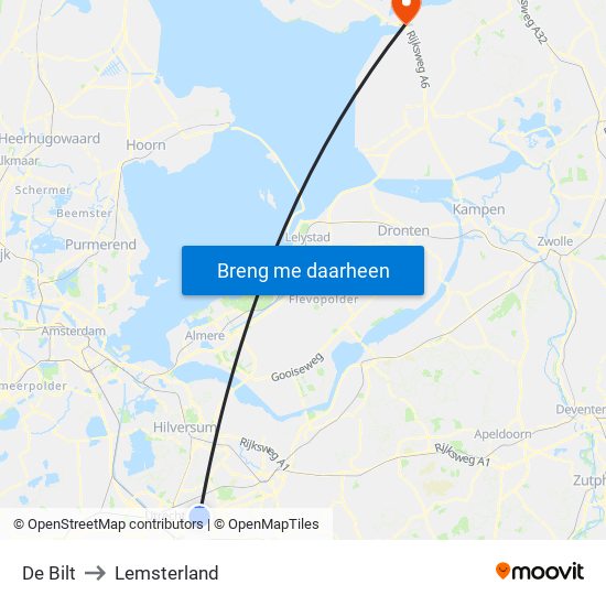 De Bilt to Lemsterland map