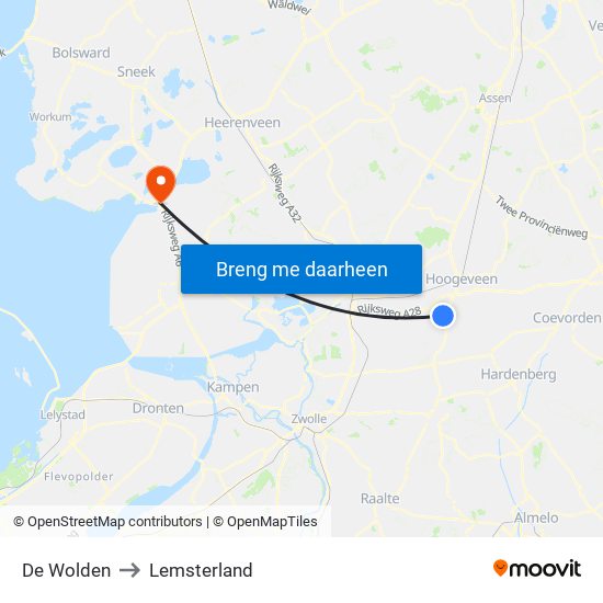 De Wolden to Lemsterland map