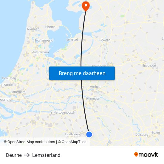 Deurne to Lemsterland map