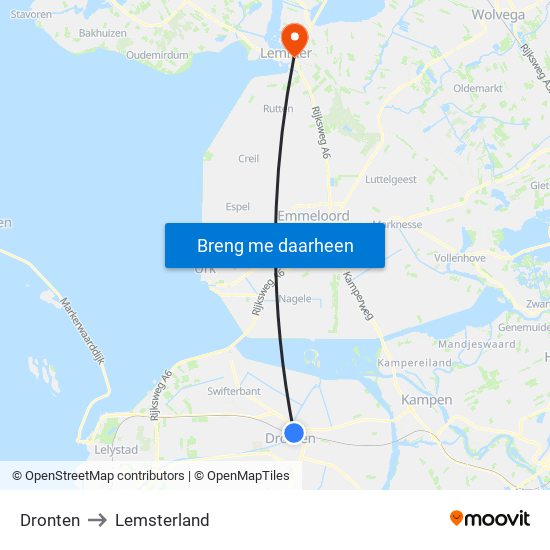 Dronten to Lemsterland map