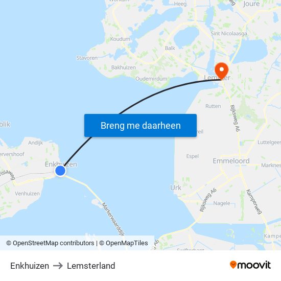 Enkhuizen to Lemsterland map