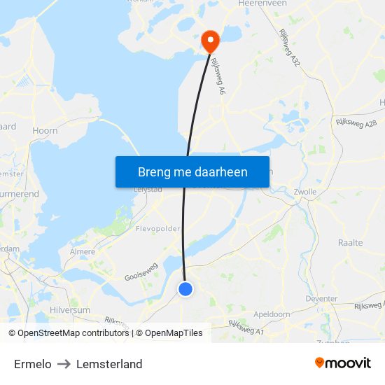 Ermelo to Lemsterland map