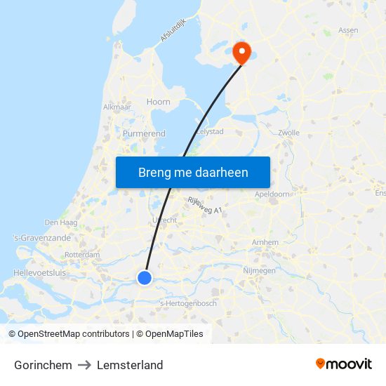 Gorinchem to Lemsterland map