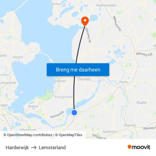 Harderwijk to Lemsterland map
