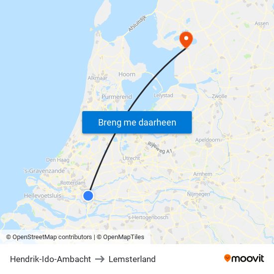 Hendrik-Ido-Ambacht to Lemsterland map