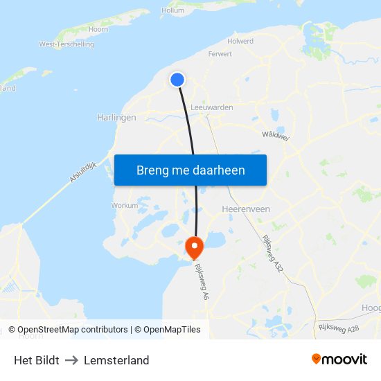 Het Bildt to Lemsterland map