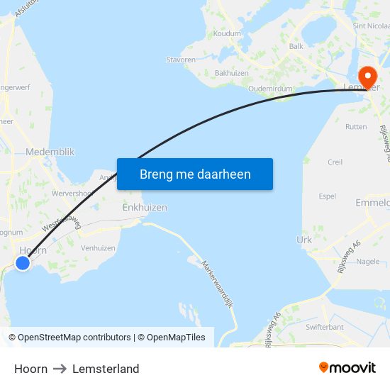 Hoorn to Lemsterland map
