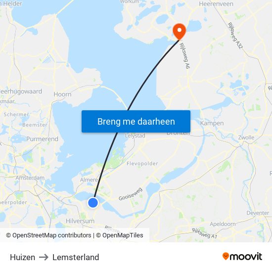 Huizen to Lemsterland map