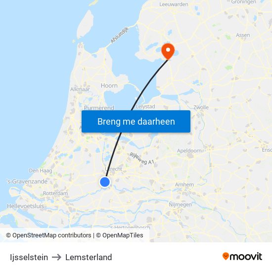 Ijsselstein to Lemsterland map