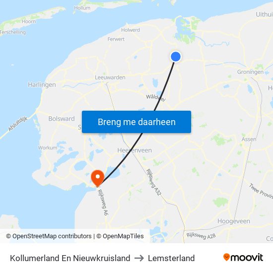 Kollumerland En Nieuwkruisland to Lemsterland map