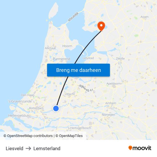 Liesveld to Lemsterland map