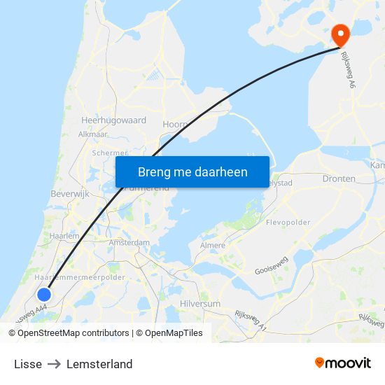 Lisse to Lemsterland map