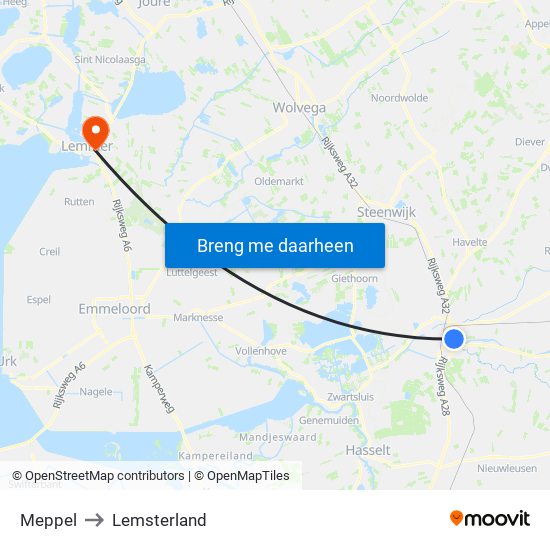 Meppel to Lemsterland map