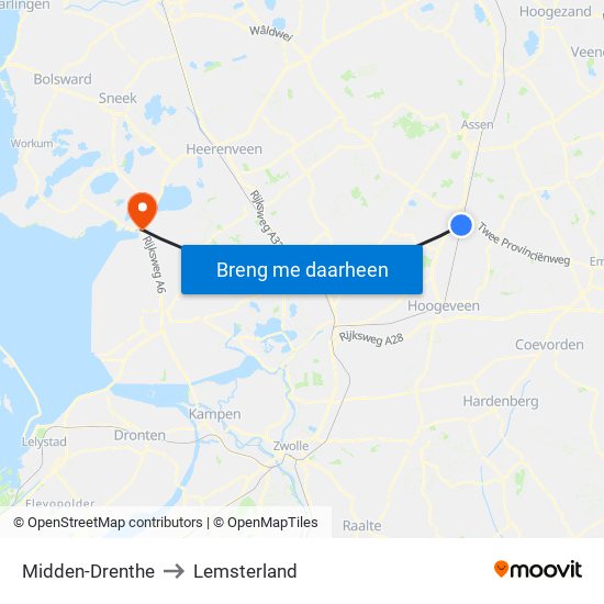 Midden-Drenthe to Lemsterland map