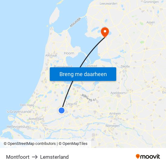 Montfoort to Lemsterland map