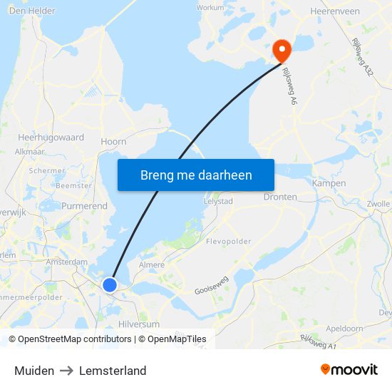 Muiden to Lemsterland map