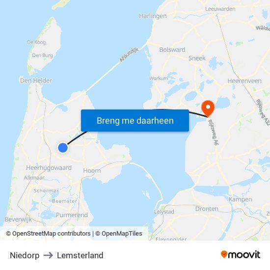 Niedorp to Lemsterland map
