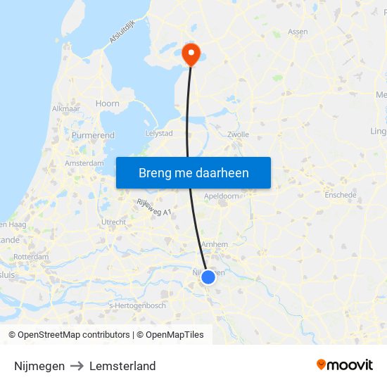 Nijmegen to Lemsterland map