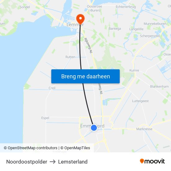 Noordoostpolder to Lemsterland map