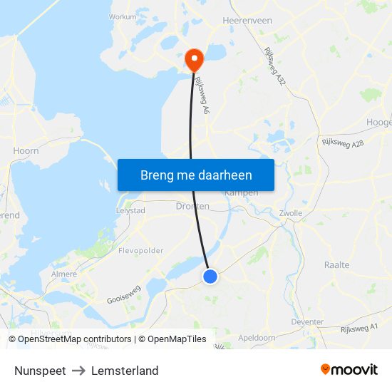 Nunspeet to Lemsterland map