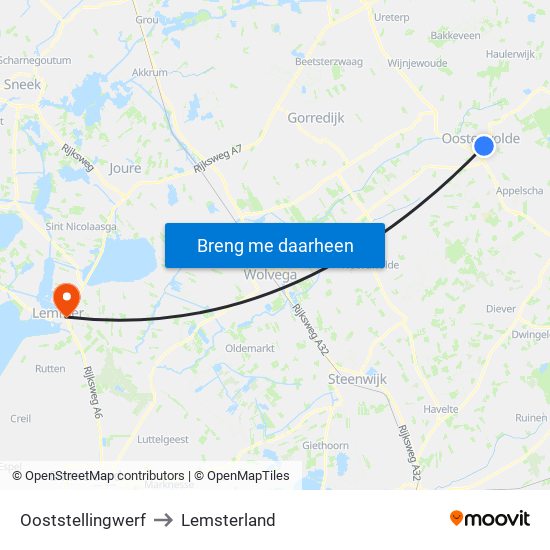 Ooststellingwerf to Lemsterland map