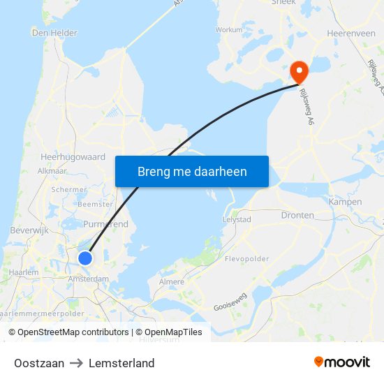 Oostzaan to Lemsterland map