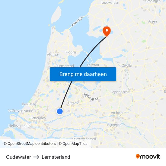 Oudewater to Lemsterland map