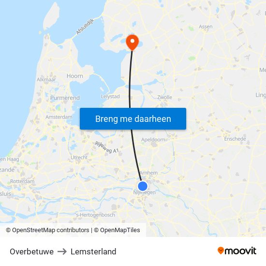 Overbetuwe to Lemsterland map