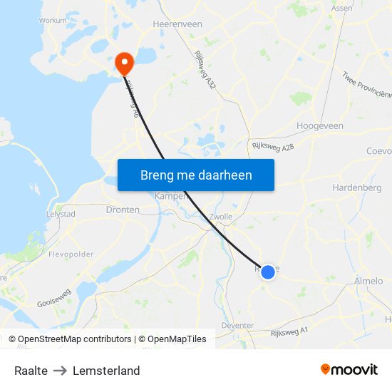 Raalte to Lemsterland map