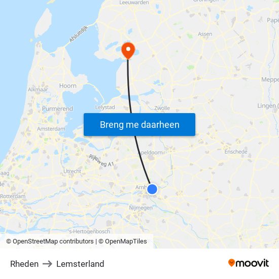 Rheden to Lemsterland map