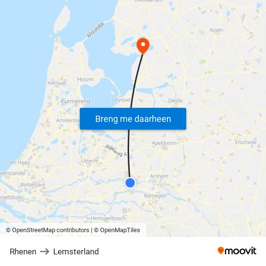 Rhenen to Lemsterland map