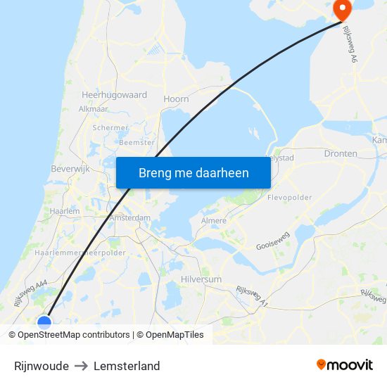Rijnwoude to Lemsterland map