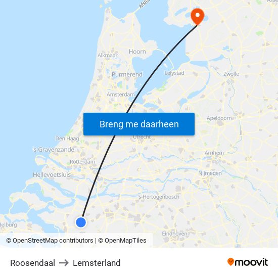 Roosendaal to Lemsterland map