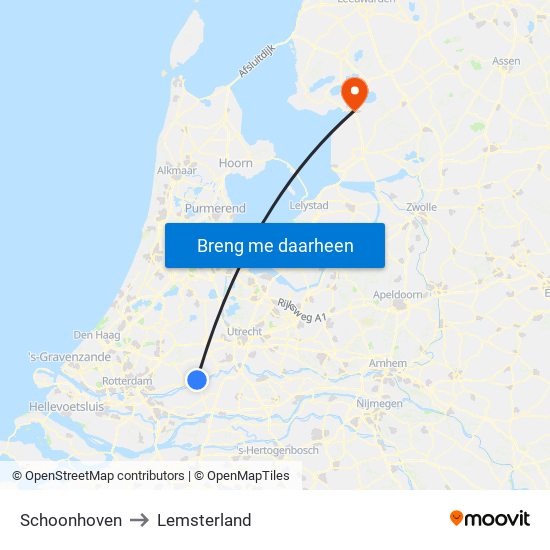 Schoonhoven to Lemsterland map