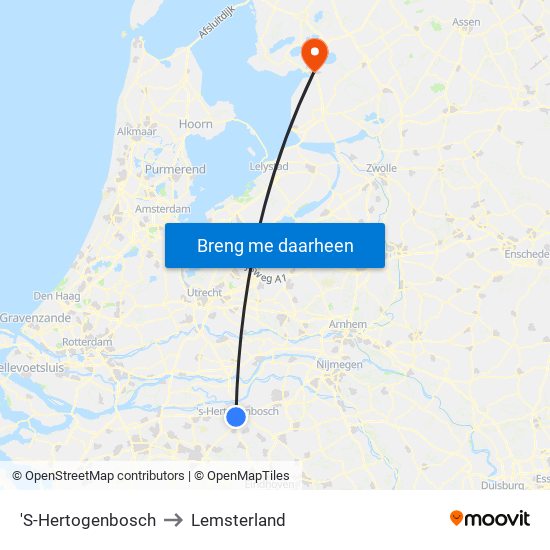 'S-Hertogenbosch to Lemsterland map