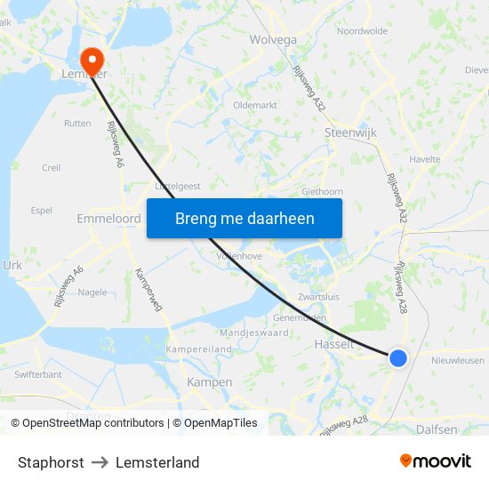 Staphorst to Lemsterland map
