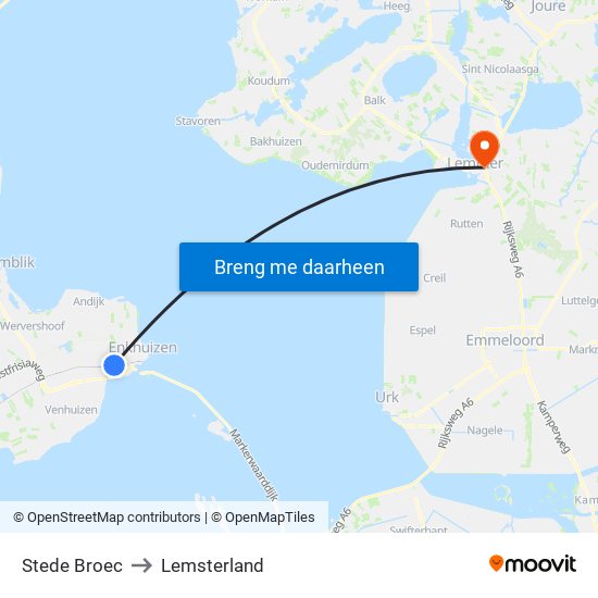 Stede Broec to Lemsterland map