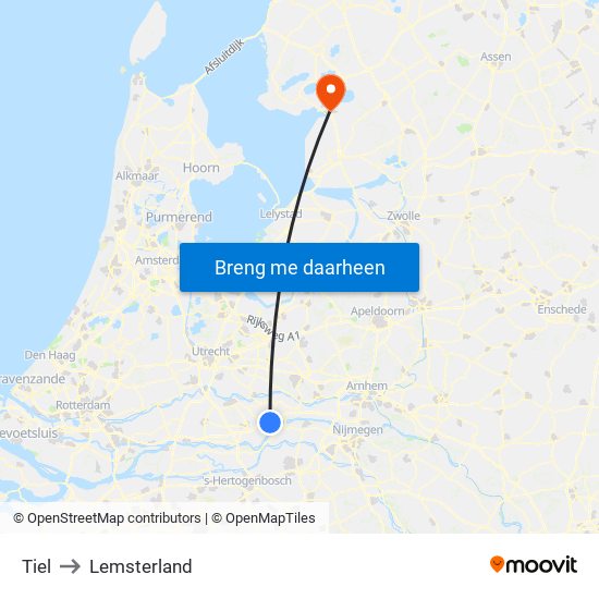 Tiel to Lemsterland map