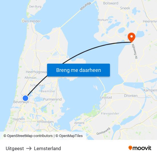 Uitgeest to Lemsterland map