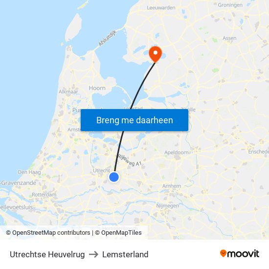 Utrechtse Heuvelrug to Lemsterland map