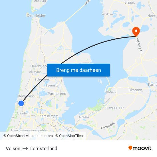 Velsen to Lemsterland map