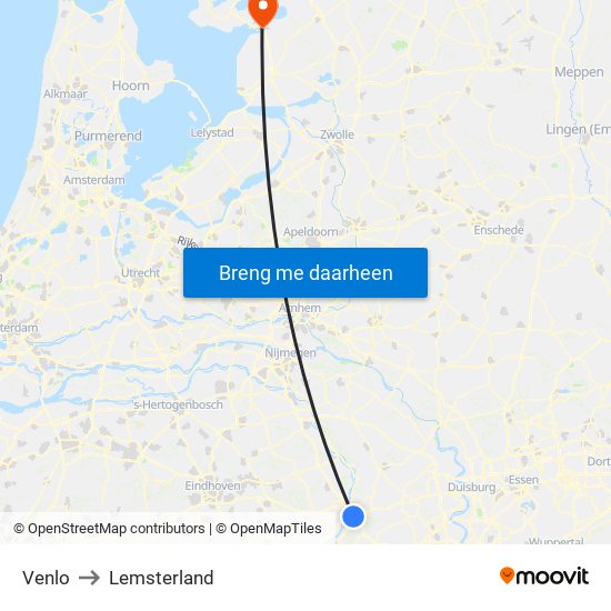 Venlo to Lemsterland map