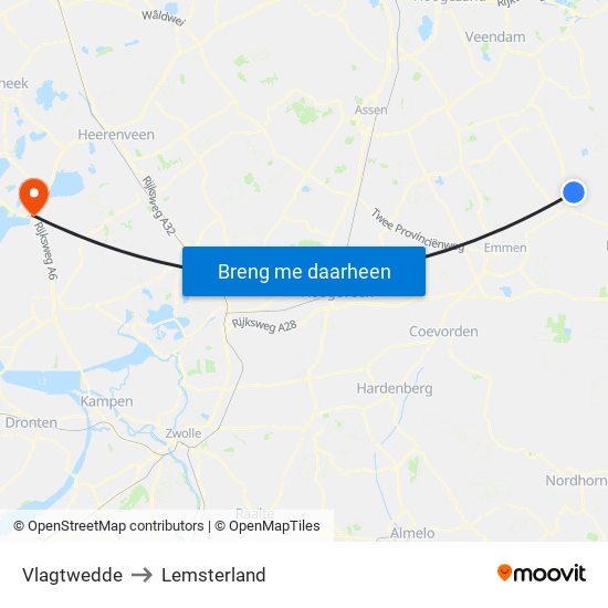 Vlagtwedde to Lemsterland map