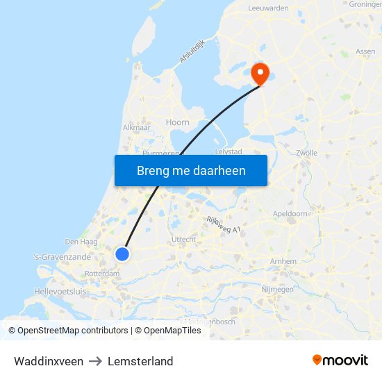 Waddinxveen to Lemsterland map